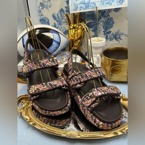 🆕 TORY BURCH 🧿 NWOB Kira Sport Sandal, Rose Cocoa Multi Tweed Dad Sandal Sz7.5 - Picture 3 of 14